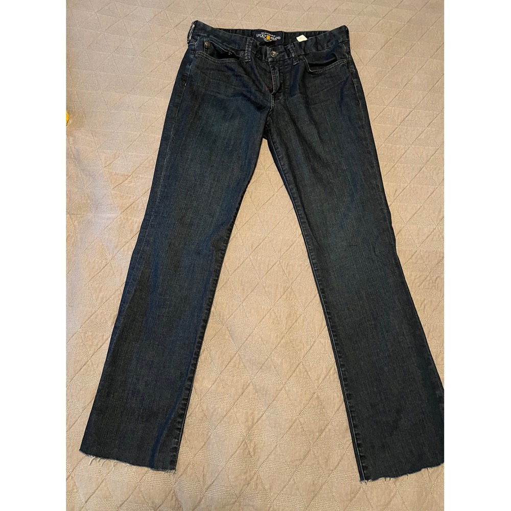 Lucky Brand Sweet Jean Bootcut Women 10/30 Blue Pre-owned Raw Hem Dark Wash